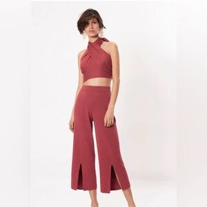 Ayni Antonia Spilt Hem Cropped Wide Leg Pants Size Small Peachy Mauve